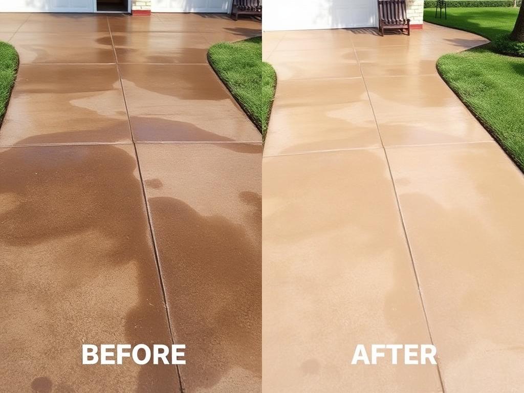 Driveway before and after pressure washing