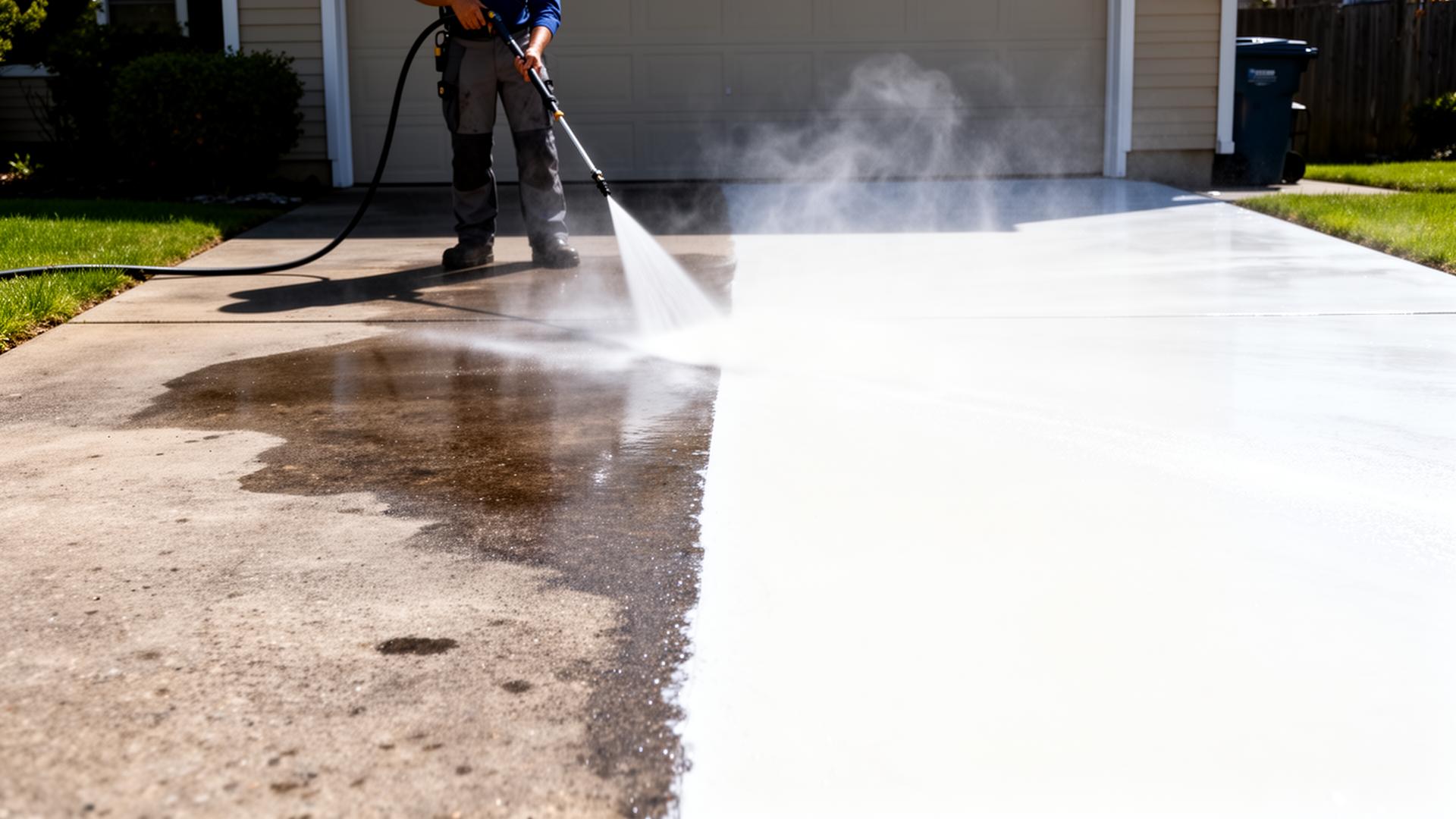 Pressure washing a driveway